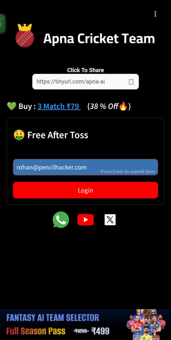 IPL 2025 3 Match Access - (Fantasy AI + Whatsapp Support)